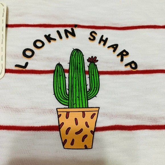 Rebellious One top white/red stripes cactus short sleeve boxy Tee size L - Picture 2 of 7